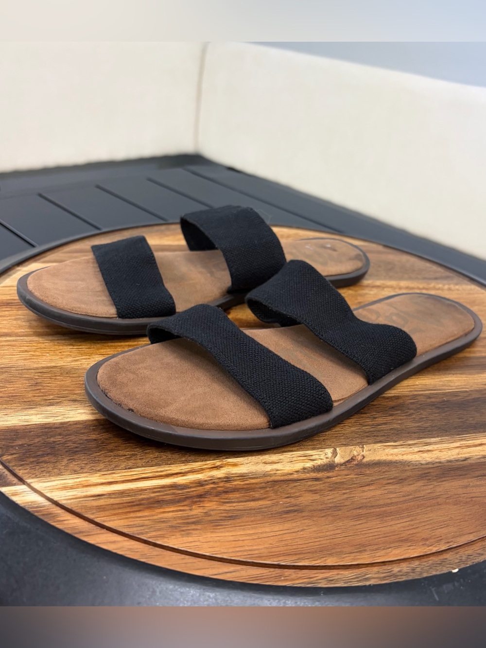Target A New Day Black Stretch Elastic Double Band Slide Flat Sandals Womens 8